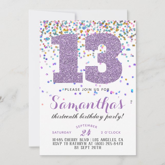 Convite Confetti de Aniversário de 13 (Frente)