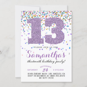 Convite Confetti de Aniversário de 13
