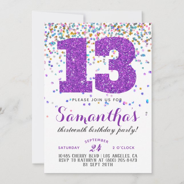 Convite Confetti de Aniversário de 13 (Frente)