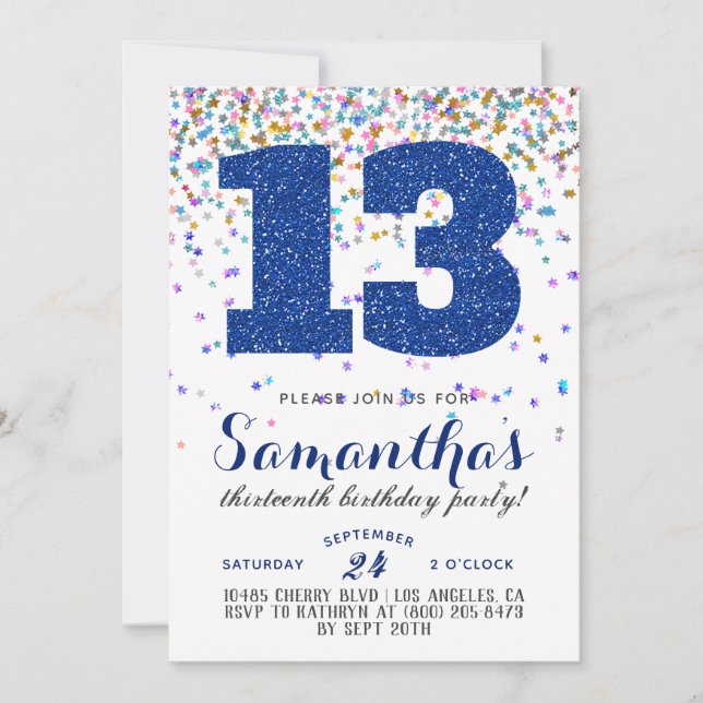 Convite Confetti de Aniversário de 13 (Frente)