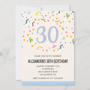 Convite Confetti de aniversário de 30 anos modernos