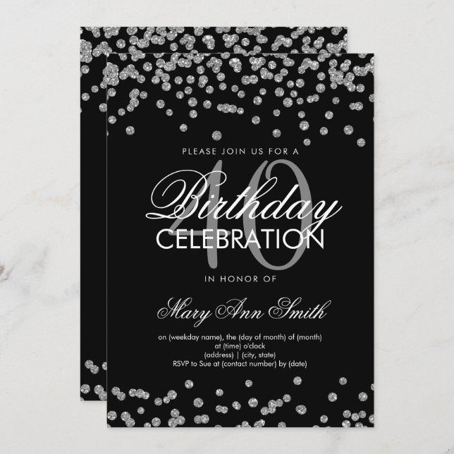 Convite Confetti de aniversário de 40 anos do Partido Negr (Frente/Verso)