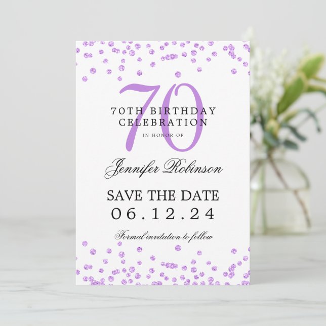 Convite Confetti de Data de Salvamento de Aniversário do 7 (Em pé/Frente)
