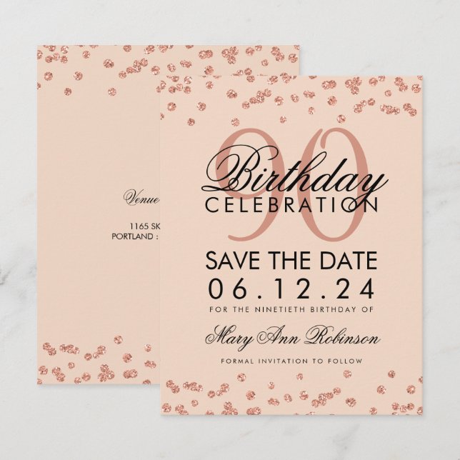 Convite Confetti de Data de Salvamento de Aniversário do 9 (Frente/Verso)