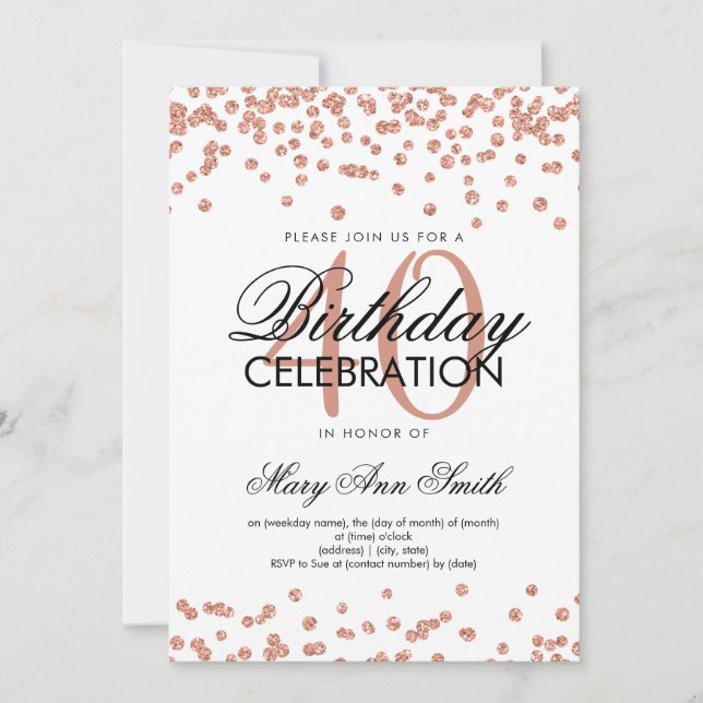 Convite Confetti de Glitter do Partido aniversário de 40 a (Frente)