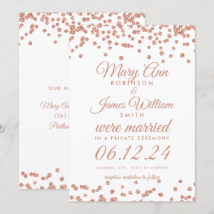 Convite Confetti de Glitter Dourado com Rosa de Elopemento