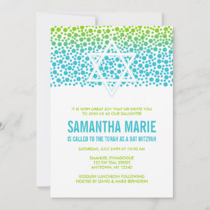 Convite Confetti Dots Teal Verde limão Bat Mitzvah
