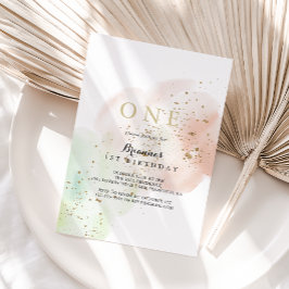 Convite Confetti Dourada de Aquarela Primeira Festa de ani
