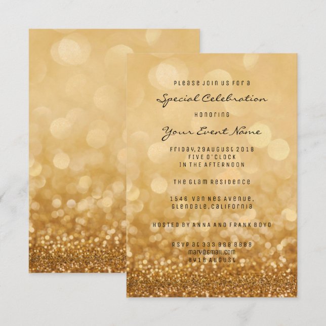 Convite Confetti Dourado Glam Glitter Silver Mínimo Formal (Frente/Verso)