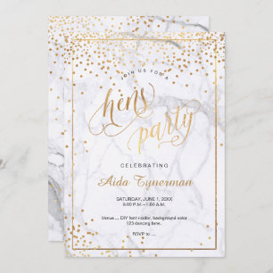 Convite Confetti Dourado Marble Faux do Partido PixDezines