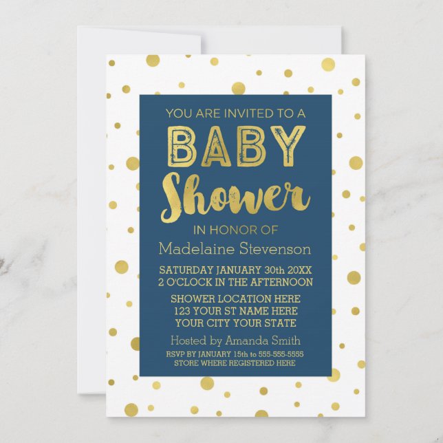 Convite Confetti Dourado Marinho Blue Baby Shower Invants (Verso)