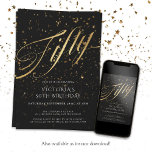 Convite Confetti Dourado Negro 50.a Festa de aniversário<br><div class="desc">Confetti Dourado Negro 50.º Convite de aniversário. Apresentando nossa nova design, maravilhosa, onde a elegância moderna encontra o fascínio comemorativo. Com a sua combinação cativante de sotaques falsos em ouro radiante e preto elegante, este convite constitui a palco de uma celebração inesquecível de um marco. A design é aprimorada por...</div>