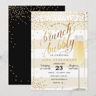 Convite Confetti Dourado PixDezines Bruch+Bubble Faux