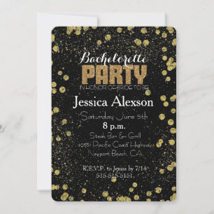 Convite Confetti Faux Glitter Bachelorette Preto e Dourado