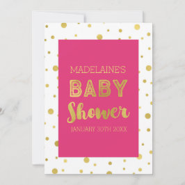 Convite Confetti Fuchsia, Dourado, Chá de fraldas Rosa Con