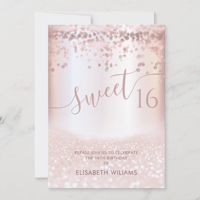 Convite Confetti Girly rosa dourado ombre (Frente)