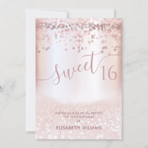 Convite Confetti Girly rosa dourado ombre