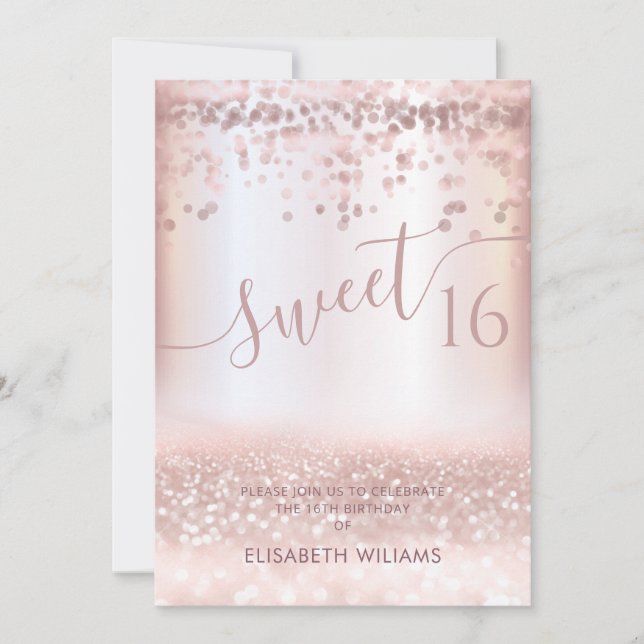 Convite Confetti Girly rosa ouro glittery ombre Invitat (Frente)