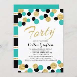 Convite Confetti Glitter Espumante   Aniversário de 40 ano