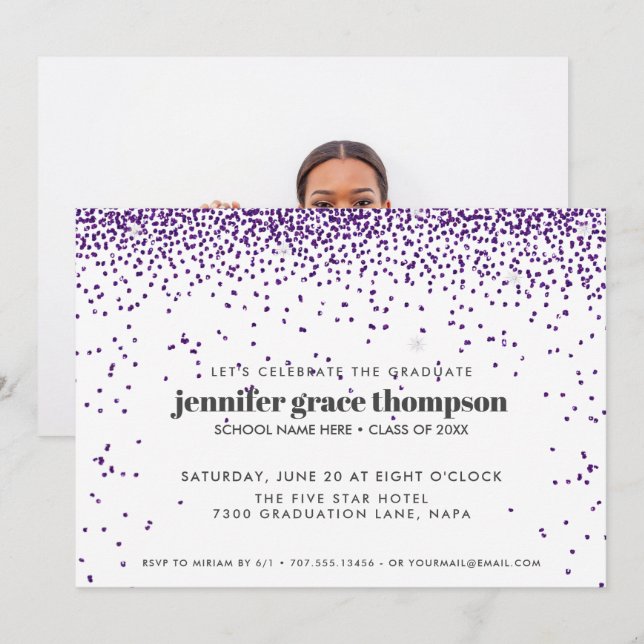 Convite Confetti Glitter White Photo Formando Party (Frente/Verso)