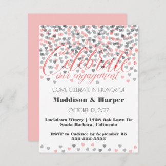 Convite Confetti Hearts Noivado Invitation