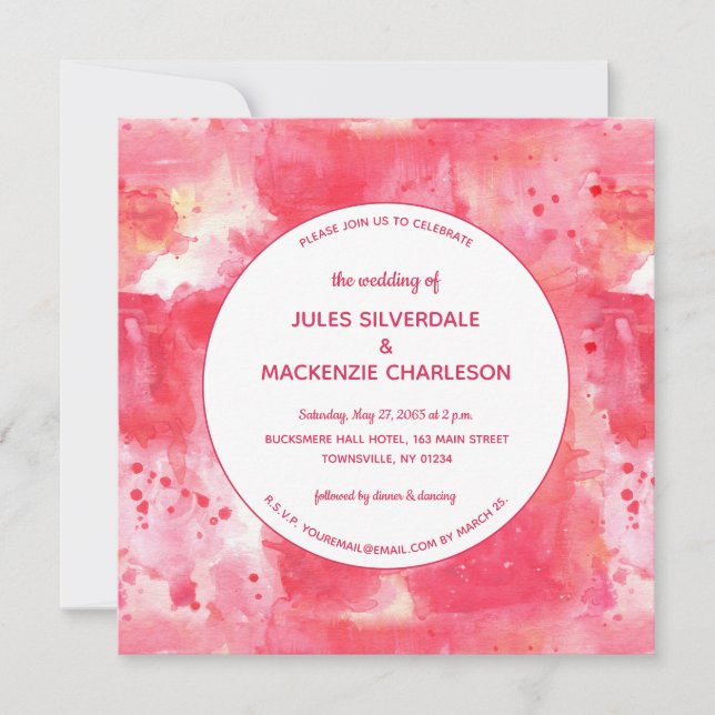 Convite Confetti Modern Pink Watercolor Casamento (Frente)