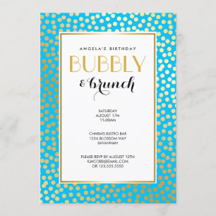 Convite Confetti Moderno Bolinhas Aqua e Dourado
