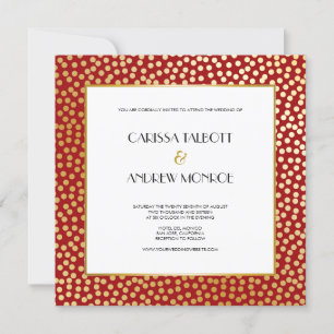Convite Confetti Moderno Bolinhas Vermelho e Dourado