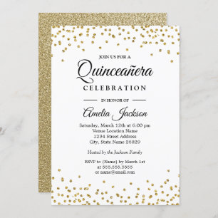Convite Confetti Quinceanera, Confetti Dourado Sparkle