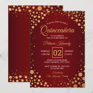 Convite Confetti Quinceanera Vermelha E Dourada