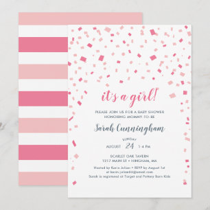 Convite Confetti rosa É um Chá de fraldas de menina