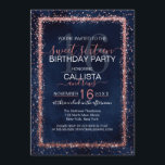 Convite Confetti Sweet Dourado Rosa Azul-marinho  16<br><div class="desc">O elegante, glamouroso e moderno convite de aniversário de dezesseis anos é perfeito para o evento contemporâneo e na moda. Ele apresenta uma borda de confete brilhante brilhante brilhante, cor-de-rosa rosa-rosa, falsa, impressa em cima de um fundo de cor azul-marinho artístico. O verso exibe a mesma brilho, mas aspergida em...</div>