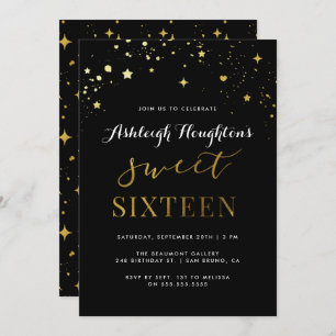 Convite Confetti Sweet, Estrela Negra e Dourada Moderna 16