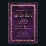 Convite Confetti Sweet Rosa Violet Dourado 16<br><div class="desc">O elegante, glamouroso e moderno convite de aniversário de dezesseis anos é perfeito para o evento contemporâneo e na moda. Ele apresenta uma borda de confete brilhante brilhante brilhante, cor-de-rosa rosa rosa, falsa, impressa em cima de um fundo de cor-de-água violeta artística. O verso exibe a mesma brilho, mas aspergida...</div>