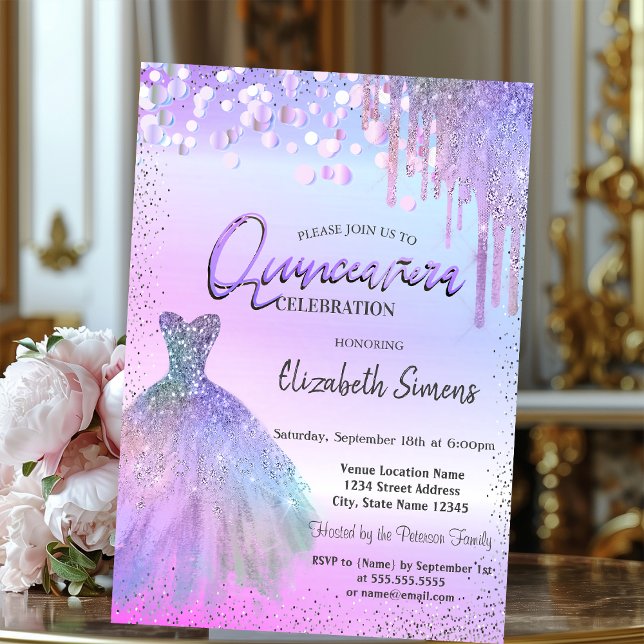 Convite Confetti,Vestido,Violeta Quinceañera (Criador carregado)