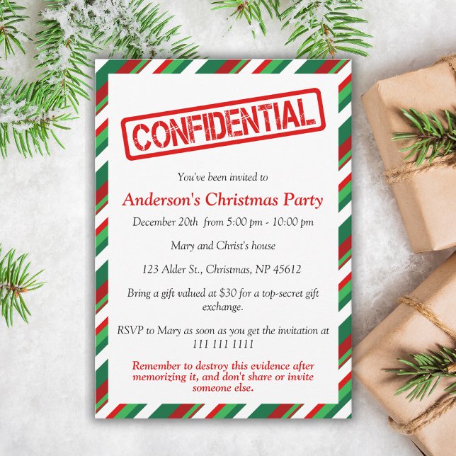 Convite Confidencial | Festa de Natal divertida (Get your funny Christmas party invitations now and let your guests know about the event! Order now!)