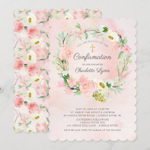 Convite Confirmação Chic e Elegante Blush Pink Floral