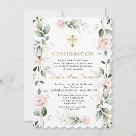 Convite Confirmação Cruzada das Flores Rosa Douradas