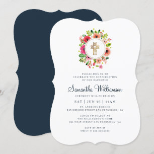 Convite Confirmação Da Cruz Floral De Aquarela