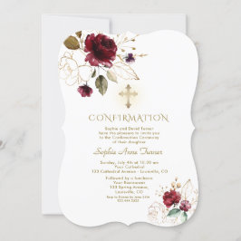 Convite Confirmação da Dourada Floral Girl do Luxury Burgu
