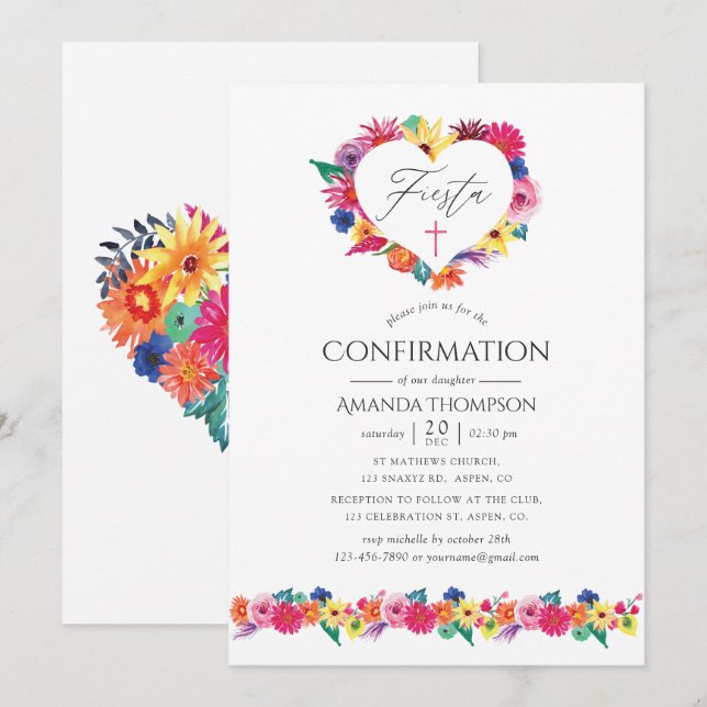Convite Confirmação da Festa Floral em Aquarela (Frente/Verso)