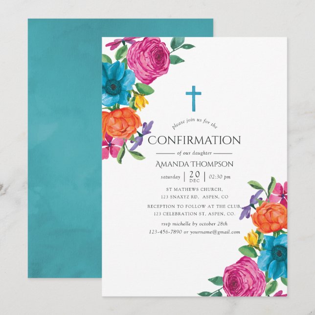 Convite Confirmação da Festa Floral em Aquarela (Frente/Verso)