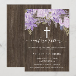Convite Confirmação da madeira de lavanda rosa-palha