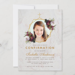 Convite Confirmação da Menina Foto Floral Peônias Burgundy