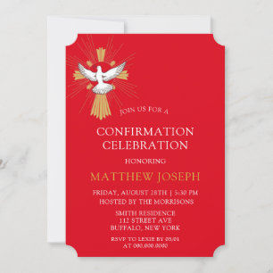 Convite Confirmação da Trendy Red Dourada Cross White Dove