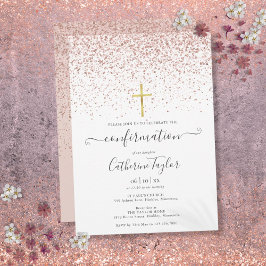 Convite Confirmação de Brilho de Ouro Rosado Moderno