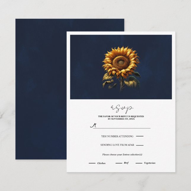 Convite Confirmação de Casamento Girassol Rústico Azul (Frente/Verso)