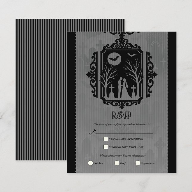 Convite Confirmação de Casamento Gótico Preto e Cinza com  (Frente/Verso)