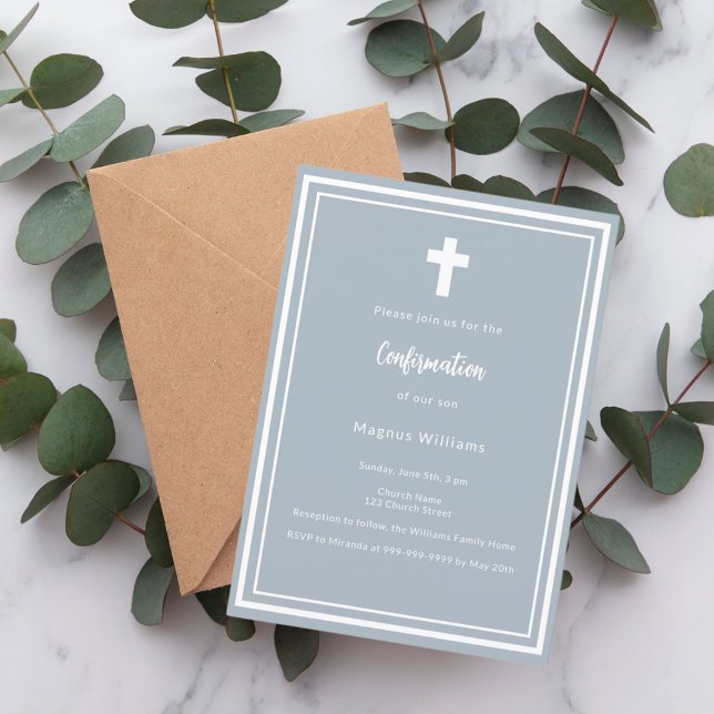 Convite Confirmação de Dusty Blue Boy (Criador carregado)