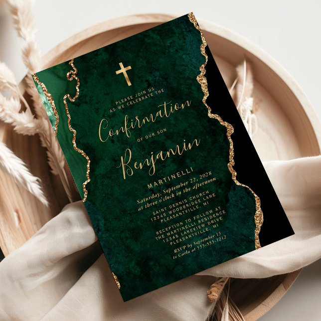 Convite Confirmação de Escrito em Ágata Verde Esmeralda Mo (Criador carregado)